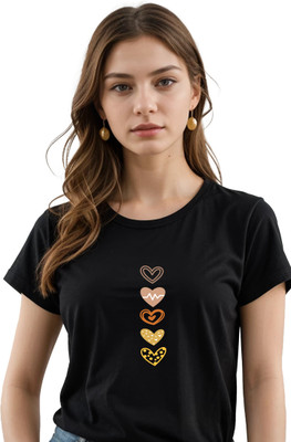 JEDFER Graphic Print, Printed Women Round Neck Black T-Shirt