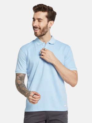 Octave Solid Men Polo Neck Blue T-Shirt