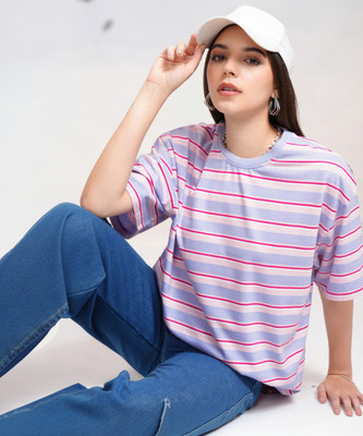 Tokyo Talkies Striped Women Round Neck Multicolor T-Shirt