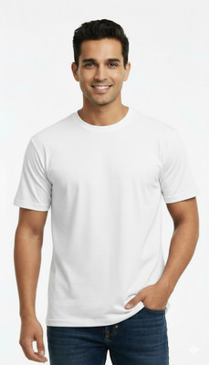Estixx Solid Men Round Neck White T-Shirt