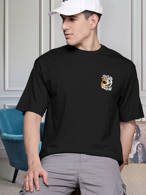 QOWL Printed Men Round Neck Black T-Shirt