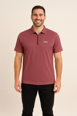 3BROS Solid Men Polo Neck Purple T-Shirt