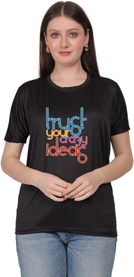 Kreovate Graphic Print Women Round Neck Black T-Shirt