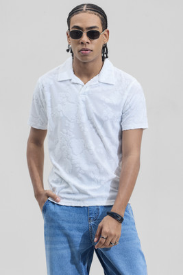Snitch Floral Print Men Polo Neck White T-Shirt