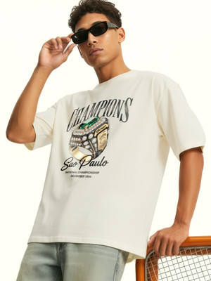 Fflirtygo Printed Men Round Neck White T-Shirt