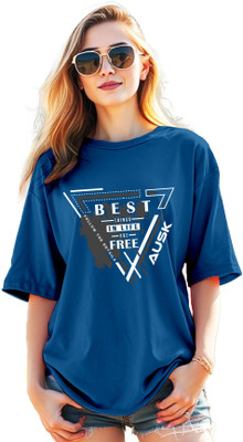 AUSK Printed Women Round Neck Dark Blue T-Shirt