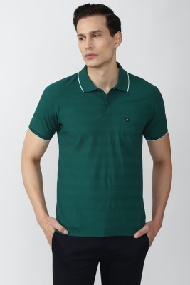 VAN HEUSEN Striped Men Polo Neck Green T-Shirt