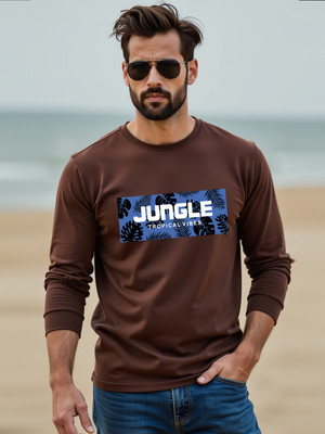 Moda Rapido Printed Men Round Neck Brown T-Shirt
