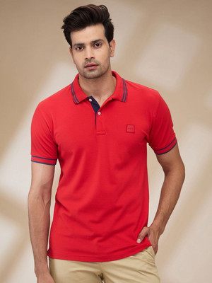 COLORPLUS Solid Men Polo Neck Red T-Shirt