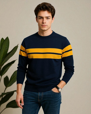 StyleFlick Solid Men Round Neck Navy Blue T-Shirt