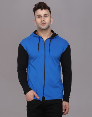 Blisstone Colorblock Men Hooded Neck Blue, Black T-Shirt