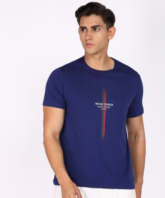 INDIAN TERRAIN Printed Men Crew Neck Blue T-Shirt