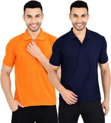 KEOTI Solid Men Polo Neck Orange, Blue T-Shirt