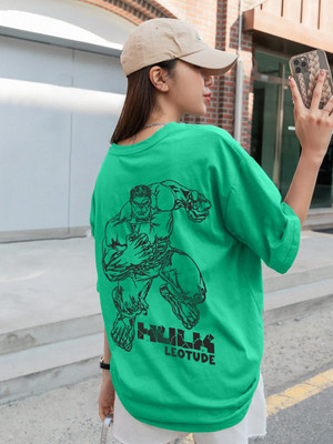JUST ROAR Printed Women Round Neck Green T-Shirt