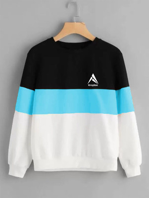 Kroptee Colorblock Men Round Neck Light Blue, White, Black T-Shirt