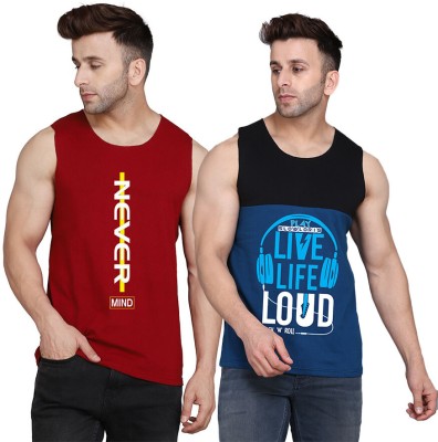 SLOWLORIS Printed Men Scoop Neck Black, Dark Blue, Maroon T-Shirt