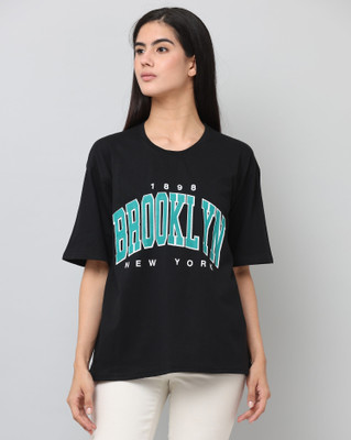 Ddaspration Typography Women Round Neck Black T-Shirt