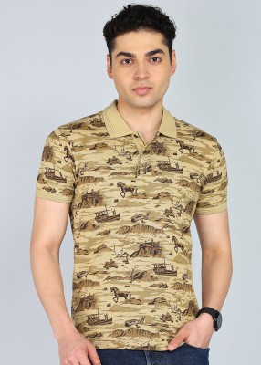 MUFTI Military Camouflage Men Polo Neck Beige T-Shirt