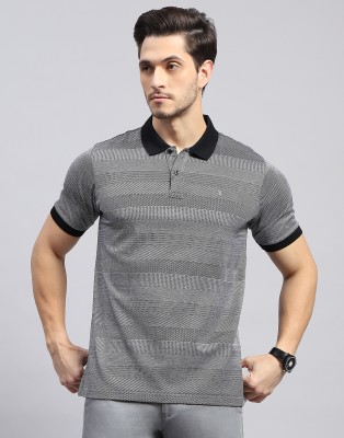 MONTE CARLO Printed Men Polo Neck Grey T-Shirt