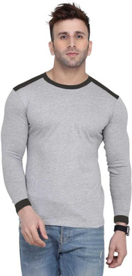 flora shine Solid Men Round Neck Grey T-Shirt