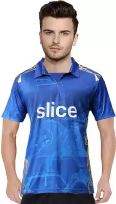 YUTU Printed, Typography Men Polo Neck Blue T-Shirt