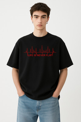 RIVONN Typography Men Round Neck Black T-Shirt