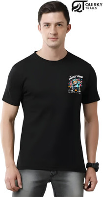 Quirky Trails Printed Men Round Neck Black T-Shirt