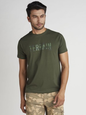 INDIAN TERRAIN Printed Men Crew Neck Green T-Shirt