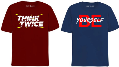 KART BLACK Printed Men Round Neck Maroon, Blue T-Shirt