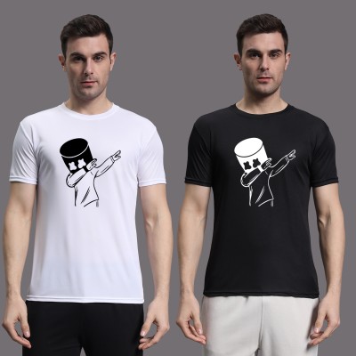 InkTees Graphic Print Men Round Neck White, Black T-Shirt