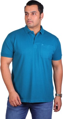 XMEX Solid Men Polo Neck Blue T-Shirt