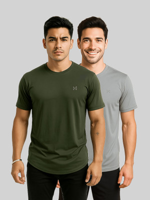 Force NXT Solid Men Round Neck Green, Blue T-Shirt
