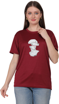 Chaitali Graphic Print Women Round Neck Maroon T-Shirt