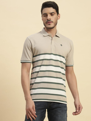 CANTABIL Striped Men Polo Neck Beige T-Shirt