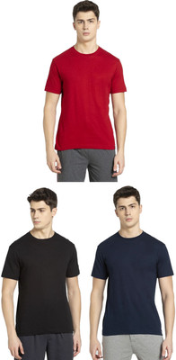 JOCKEY Solid Men Round Neck Black, Dark Blue, Red T-Shirt