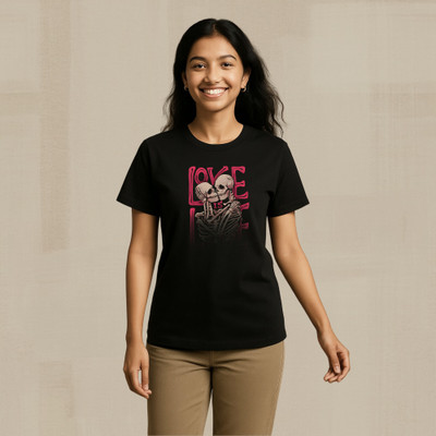 Rimore Clothing Graphic Print Women Round Neck Black T-Shirt