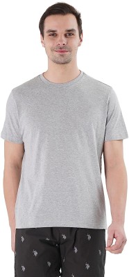 KAEZRI Solid Men Round Neck Grey T-Shirt