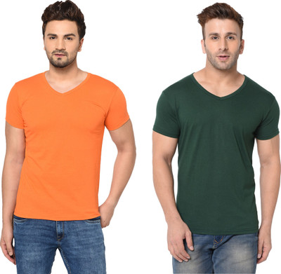 Tresna Trendy Solid Men V Neck Multicolor T-Shirt