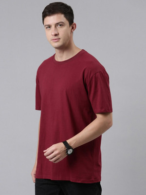 OrrganicChics Solid Men V Neck Maroon T-Shirt