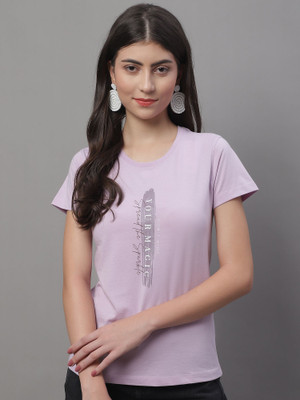 CANTABIL Typography Women Round Neck Purple T-Shirt