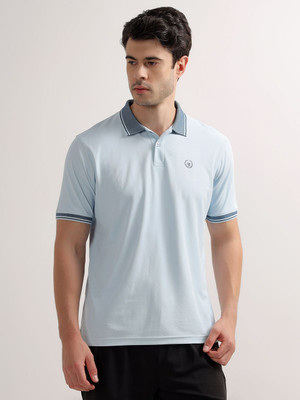 CANTABIL Solid Men Polo Neck Light Blue T-Shirt