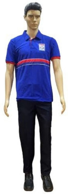 Mettyfabric Solid Men Peter Pan Collar Reversible Blue T-Shirt