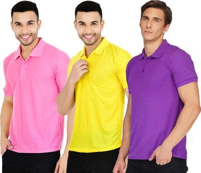 YUALIN CREATION Solid Men Polo Neck Multicolor T-Shirt