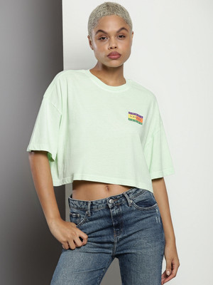 TOMMY HILFIGER Printed Women Crew Neck Green T-Shirt