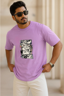 SINNER STREET Printed, Self Design Men Round Neck Purple T-Shirt