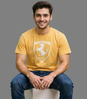 Fashion Fusion Graphic Print Men Round Neck Beige T-Shirt