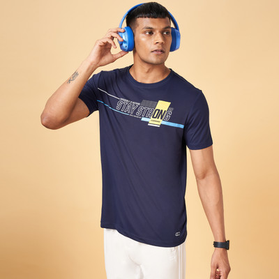 Ajile By Pantaloons Printed, Typography Men Round Neck Dark Blue T-Shirt