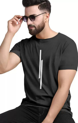 UNIANTA Striped Men Round Neck Black T-Shirt
