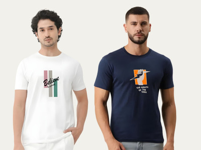 Quirky Trails Graphic Print Men Round Neck Multicolor T-Shirt