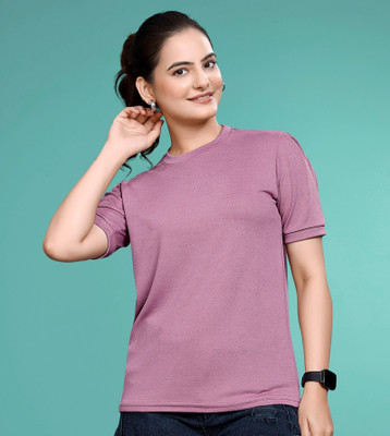 SAKARMAA Solid Women Round Neck Pink T-Shirt